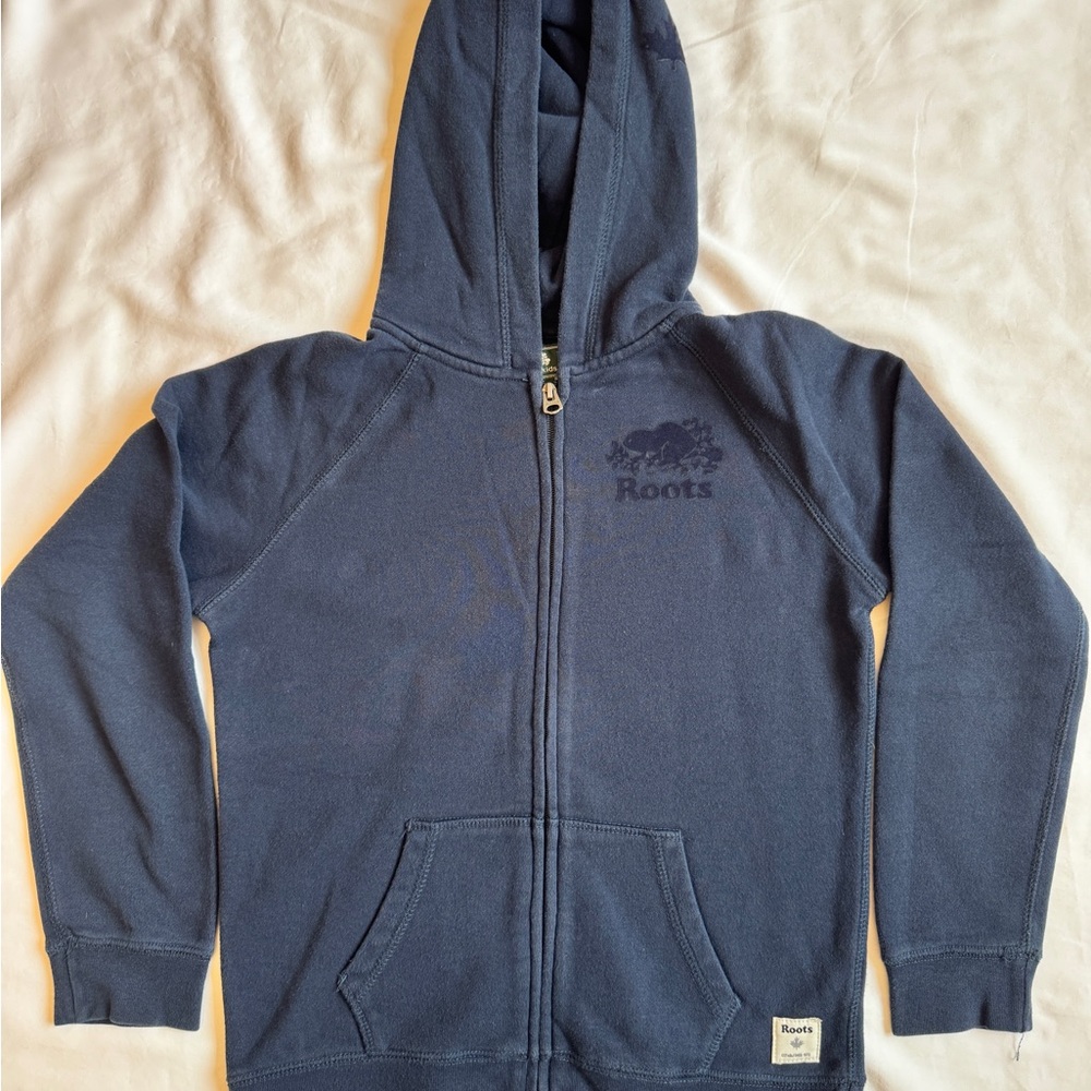 Roots Kids Navy Zip Hoodie with Logo